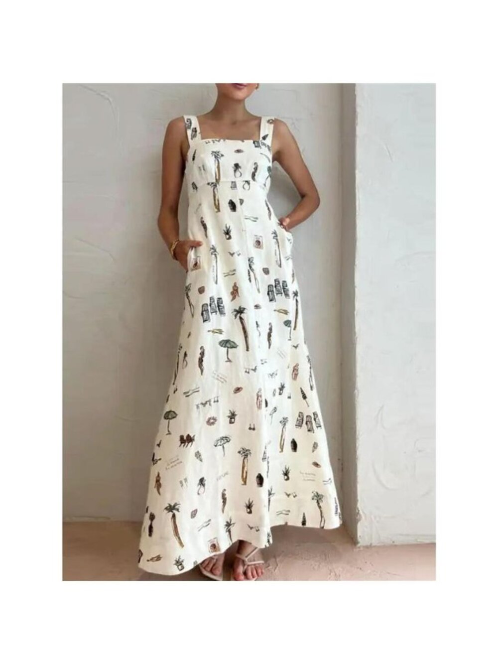 Printed Sleeveless Maxi Dress with Pockets